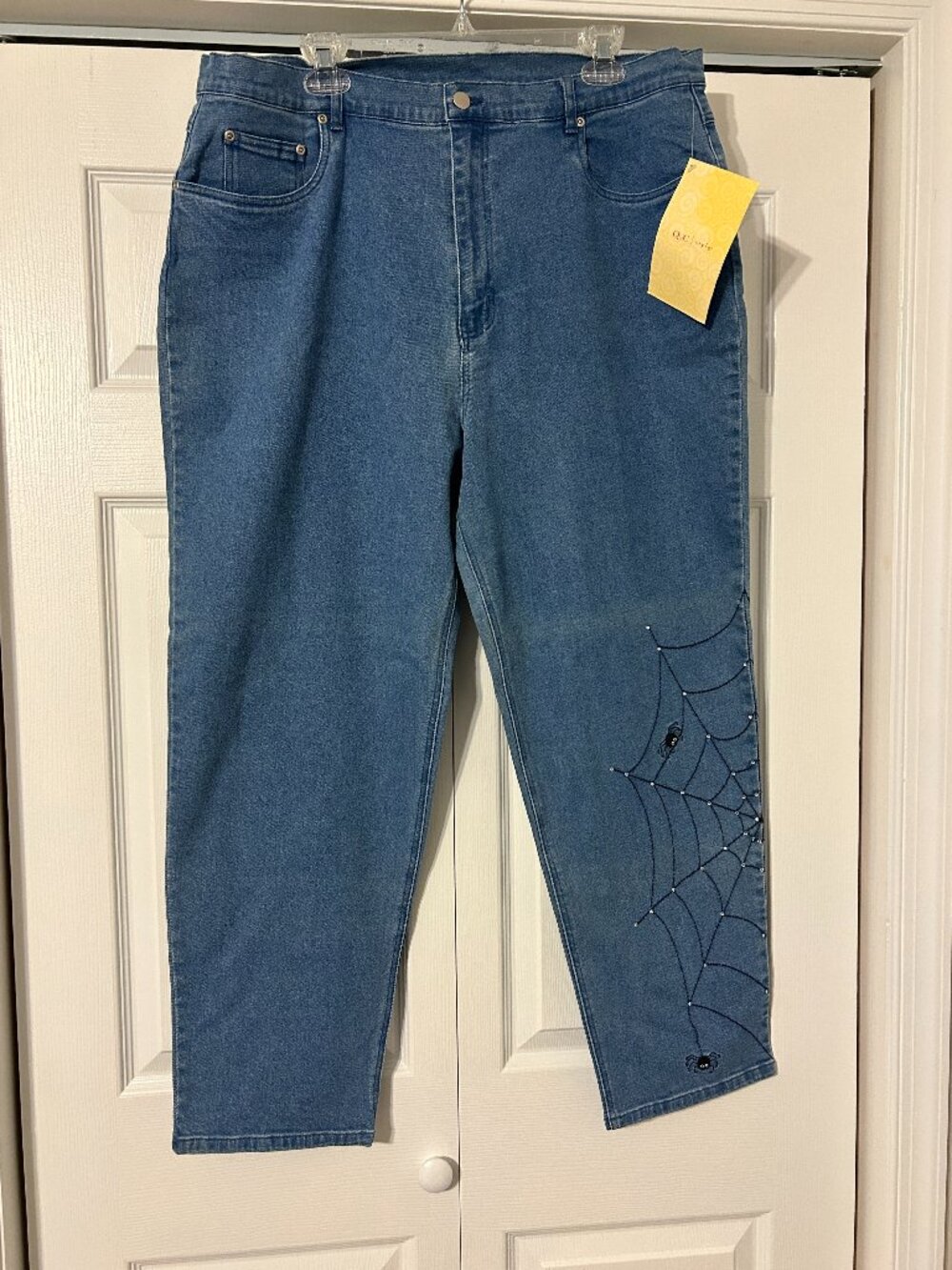 NWT QUACKER FACTORY Sz 20W Embroidered Spiderweb with Rhinestones Blue Jeans NEW